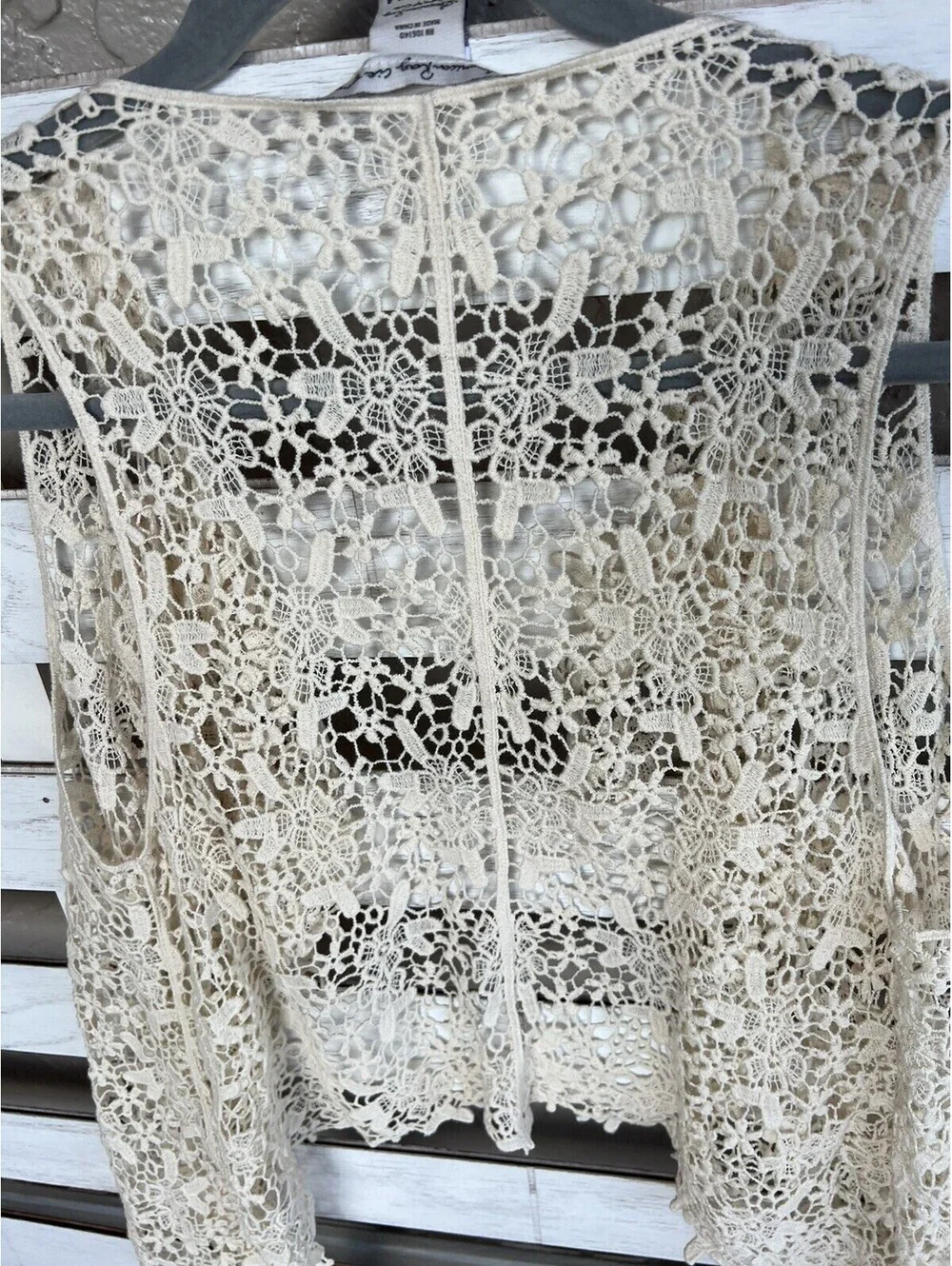 American Rag Cie Crochet Vest Top Natural Beige Floral Open Knit Size M